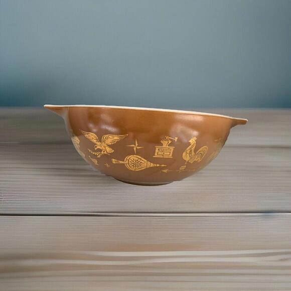 PYREX 444 Early American Cinderella Nesting Mixing Bowl 4 Qt Brown Gold Vintage - Picture 1 of 15